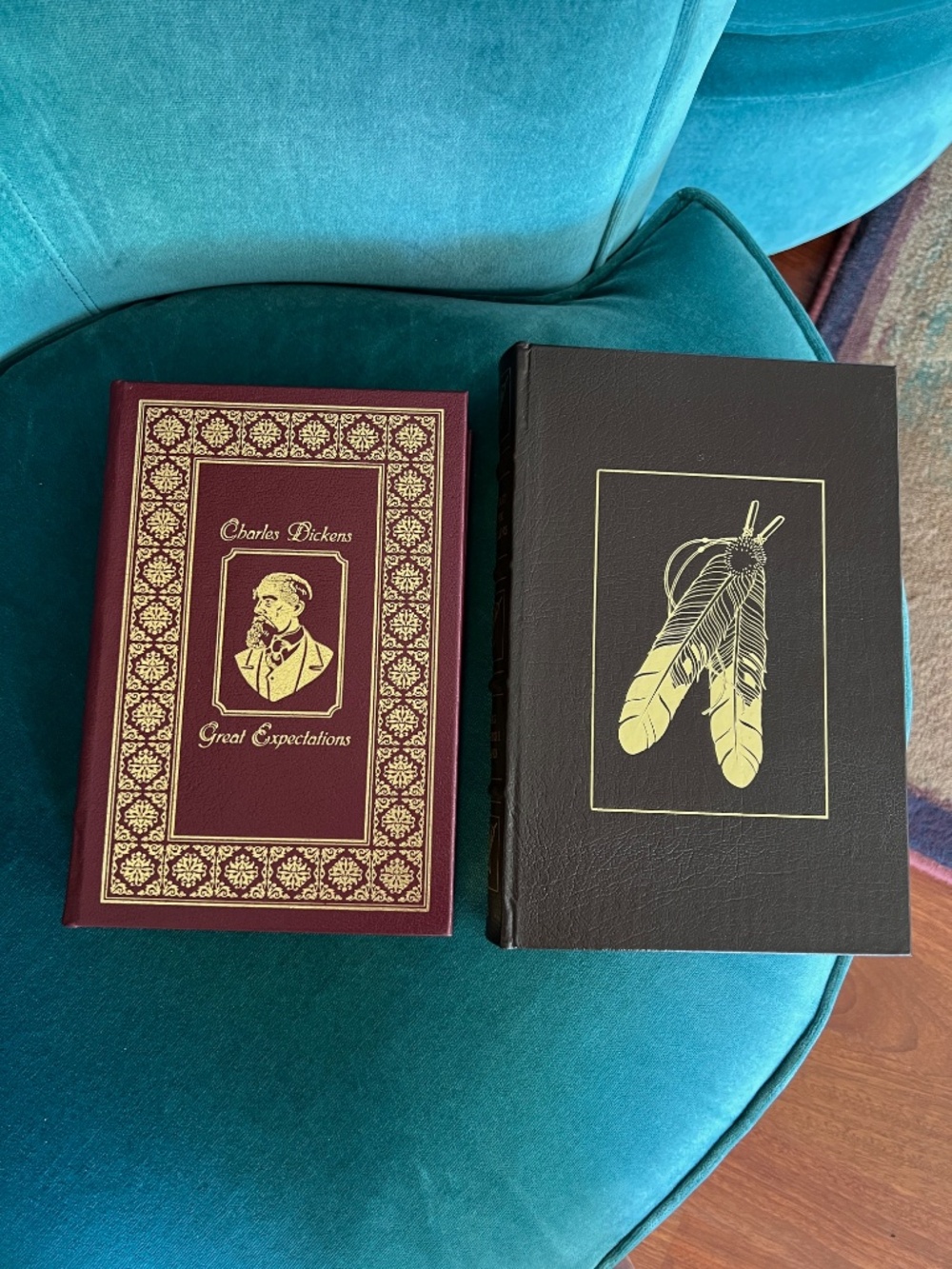 2 leather bound volumes of:  The Last of the Mohicans and Great Expectations - Picture 2 of 2